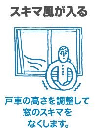 スキマ風が入る - 戸車の高さを調整して窓のスキマをなくします。